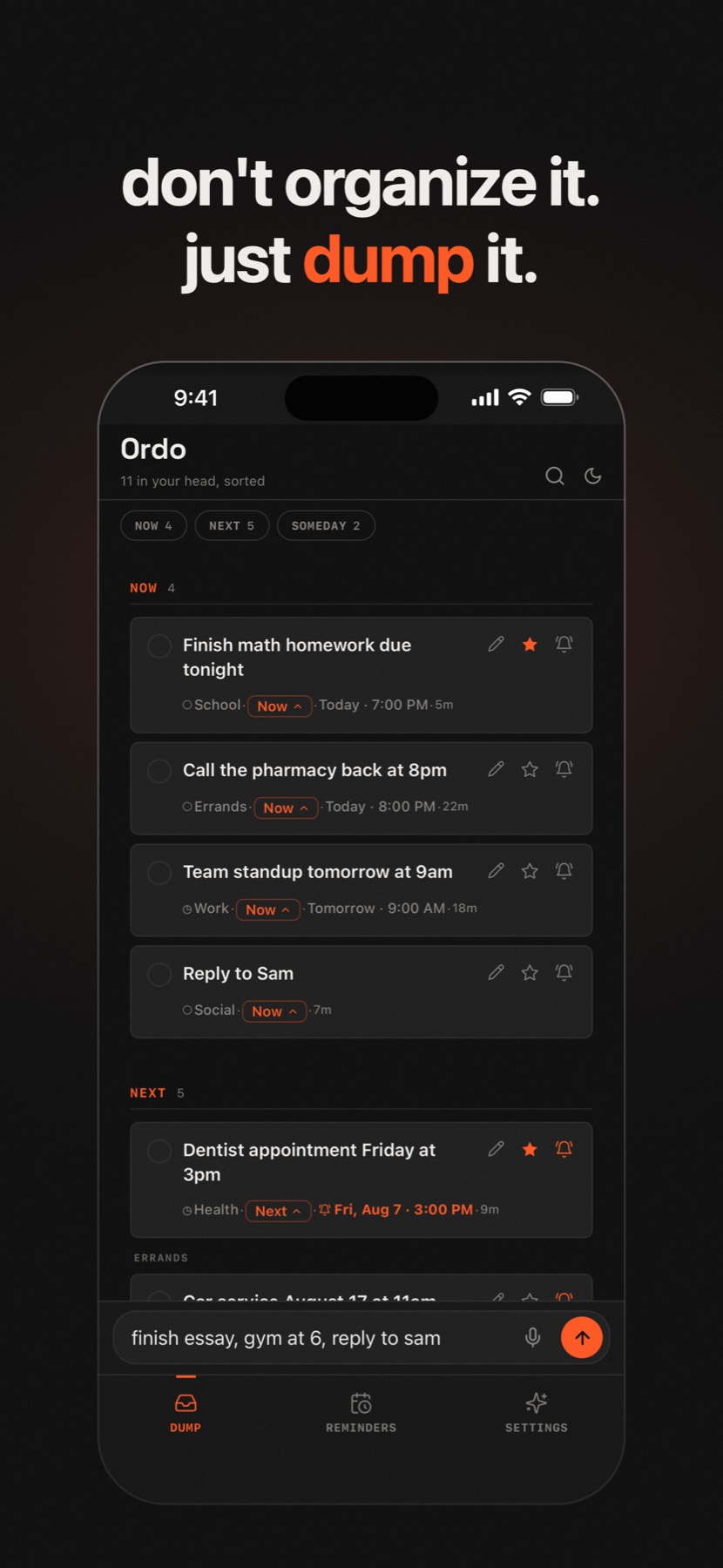 A short brain dump being entered into Ordo