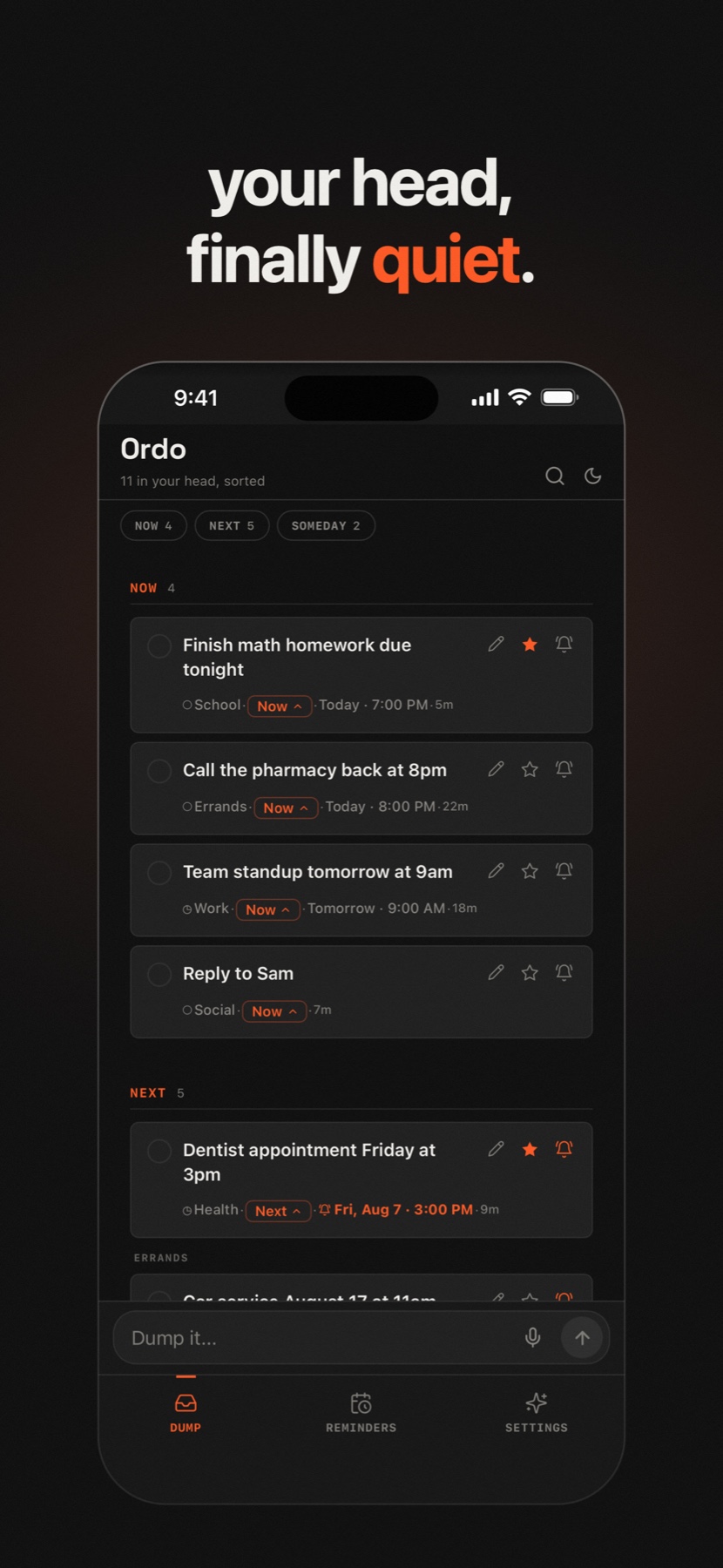 Ordo organizing thoughts into a calm Now, Next, and Someday view